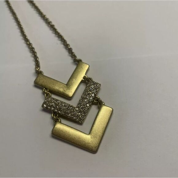 Signed J. Crew Matte Gold Tone Rhinestone Costume Statement Necklace - Picture 5 of 13